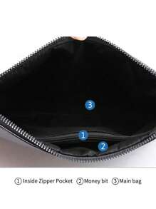 Men's Clutch Bag, Men's Handbag, Men's Wrist Bag, Waterproof Portable Lightweight, Suitable For University, Business, Travel, PU Leather, Business Minimalist Style, Fashion Street Style, Gift For Men, Boys, College Students, Christmas Gift, Small Bag, Waterproof Backpack, Bible Bag, Easter - Black - View 8