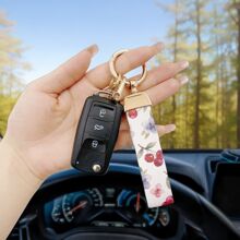 1 件锌合金和 PU 皮革材质汽车钥匙扣，樱桃和花朵印花图案，适合悬挂汽车和家居钥匙，不仅仅是一个简单的钥匙扣，而是一件精致的艺术品，让您的钥匙脱颖而出