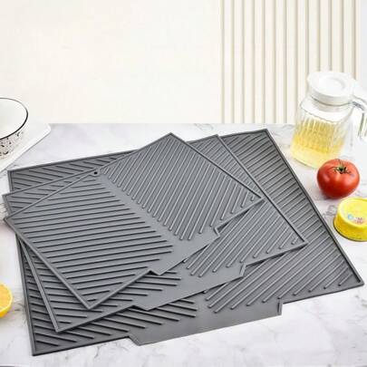 1 pieza Alfombrilla de drenaje de silicona, Soporte inclinado para platos y tazas, Alfombrilla de filtro de drenaje para baño, Salvamanteles antideslizante para mesa de cocina, Resistente al calor, Alfombrillas de cocina antideslizantes para el lado del fregadero, Esencial de cocina natural e higiénico para decoración del hogar y la cocina, Parte de tus estilos acogedores de otoño e invierno y decoraciones navideñas