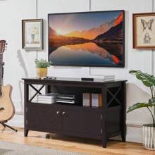 Wooden TV Stand For TVs Up To 50 Inch, Media Entertainment Center Table, TV Cabinet Table With Storage Open Shelf & 2 Doors For Living Room, Espresso - Coffee Brown - View 3