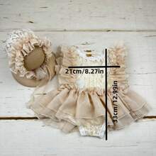 2 Pieces Hat + Dress Baby Newborn Photography Prop Outfit, Infant Growth Memorial Tulle Dress - Multicolor - View 3