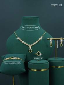 5 Stücke 18 Karat vergoldetes königliches Braut Hochzeit Accessoire Set, handbesetzt mit grünem kubischem Zirkonia, einschließlich Halskette, Armband, Ohrringe, Ring, geeignet für täglichen Gebrauch und Hochzeitszeremonie, Hochzeitsjahrestags-Geschenk