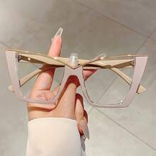 1 Pair Of New Women's Cat Eye Style Glasses Fashion Metal Frame Candy Color Decorative Glasses Unique Large Size Red Glasses Suitable For Daily Use - 咖啡 - 查看 2