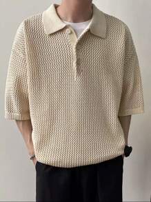 Men's Spring Summer Fashion Solid Color Knitted Top, Daily Commuting/Vacation/Cool Dad Mode
