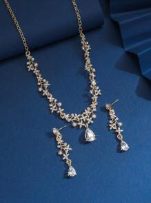 3pcs/Set Elegant Bridal Women's Fashion Crystal Necklace Set, Sexy Jewelry Set, Suitable For Banquet, Ball, Party - Red 80866703 - View 7