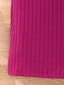Vestido casual de punto de unicolor de manga corta con textura para niñas [Incluye bolso]