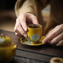 1pc Hand-Painted Camellia Ceramic Tea Cup With Saucer, Chinese Style Drinkware, Home Teacup, 50ML