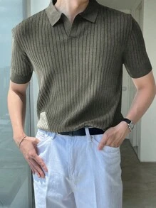 Men's Summer Solid Color Knitted Shirt - Army Green - View 2