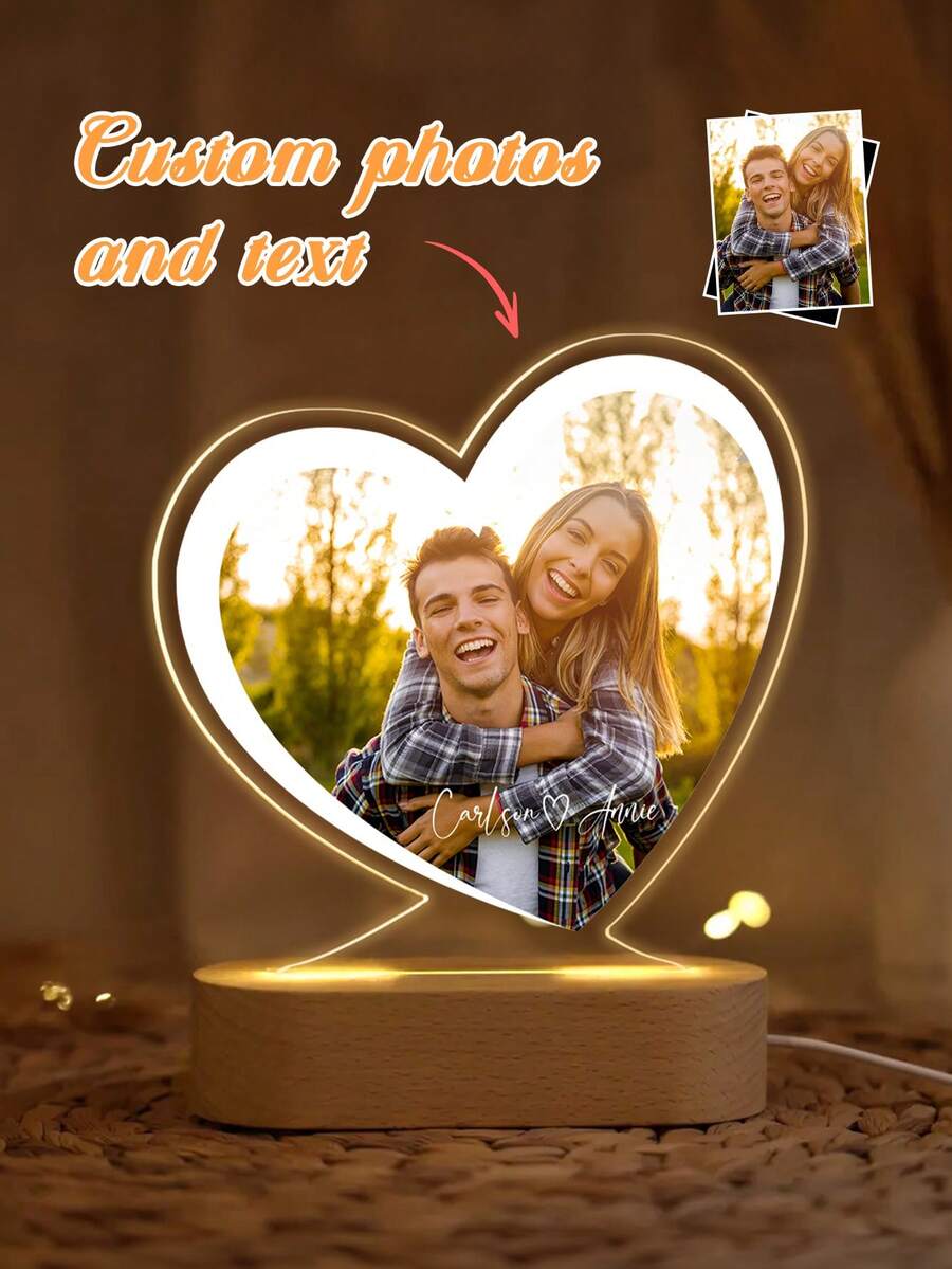 Custom Heart-Shaped Night Light With Photo & Text - USB Powered, Personalized Romantic Gift For Couples, Ideal For Anniversaries, Valentine's Day, Birthdays - Heartfelt Memorial Keepsake,Fathers Day Gifts - Multicolor - View 1