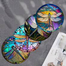 4 件套梦幻蝴蝶/蜻蜓图案木质杯垫、书桌防滑垫、厨房用品、汽车杯托垫、家居装饰和派对用品