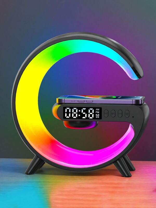 1 Stück Intelligentes Ambiente Licht, LED Nachtlicht, Bluetooth Lautsprecher, kabelloser Ladegerät, RGB Geburtstags Geschenk Wecker, elektrisches intelligentes Aufwachlicht. Es kann sowohl in Innen- als auch Außenbereichen, im Schlafzimmer, Wohnzimmer, beim Yoga oder Spielen gesteuert werden. Es dient auch als Aufwachlicht.
