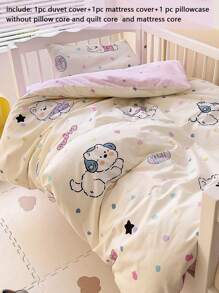 3 pièces Ensemble de literie, Housse de couette imprimée animaux de bande dessinée, Convient pour la sieste en crèche/maternelle, Retour à l'école, Chambre d'enfant, Rose/Bleu/Vert, Applicable pour les garçons et les filles, Comprenant 1 housse de couette (47*59 pouces), 1 housse de matelas (23*53 pouces), 1 housse d'oreiller (11*19 pouces) (Sans rembourrage)