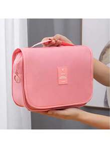 1pc Multifunctional Travel Hanging Dry-Wet Separation Cosmetic Bag, Handheld Storage Organizer - Pink - View 2