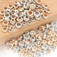 100pcs/Pack CCB Large Hole Spacer Beads, Flat Round Hollow Beads For Bracelet, Necklace, DIY Jewelry Making