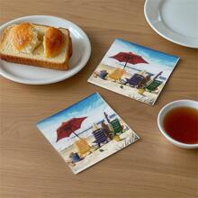 20pcs/Pack 2-Ply 25x25cm Soft Wood Pulp Beach Party Printed Colorful Disposable Paper Napkins