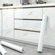 1卷/40*（200/500）复古高光大理石纹白色和灰色自粘壁纸，适用于家居装饰、橱柜、桌子、椅子、房间背景、装修 - 彩色 - 查看 2