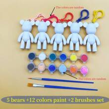 Set de manualidades de creación DIY que incluye un llavero con diseño de oso fluido estilo graffiti, conejo de orejas largas y pequeña decoración de alien, con base blanca para pintar a mano (Incluye: 3 colores u 12 colores de pinturas acrílicas y pinceles) (Colores de accesorios al azar), Vuelta al colegio