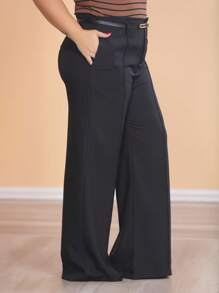 Plus Size Fashion Long Pants Without Belt And Pockets - Black - View 7