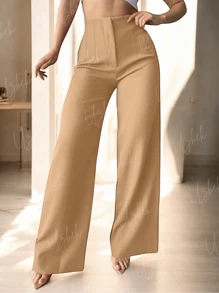 Bell-Bottom Pleated Trousers. - 駝色 - 查看 2