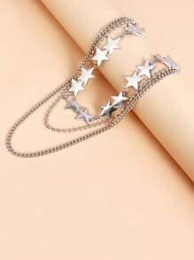 1pc Stylish Punk Five-Pointed Star Pendant Waist Chain, Multi-Layer Chain Alloy Pants Chain, Versatile Accessory For Teenagers And Jeans - Silver - View 5