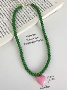 1pc Fashionable Minimalist Glass Bead Necklace With ABS Plastic Heart Charm, A Gift Or Everyday Wear