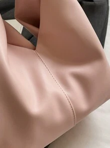 1 件浅粉色柔软 PU 皮革扭褶手提包，简约风格拼布女士手提包，适合办公室工作 - 粉色 - 查看 8