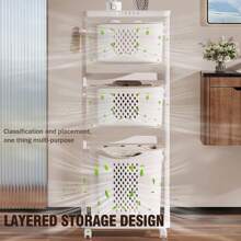 3 Tier Laundry Basket Washing Hamper Bathroom Rolling Cart Organizer Shelf Clothes Storage Bin With 4 Wheels The Best Gift/Present For Family&Friends Happy Christmaslaundry Hamper,Washing Basketbathroom Organizer,Basket,Storage Basket,Foldable Laundry Basket - White Three-layer - View 5