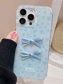 1 pieza Funda de teléfono de silicona suave compatible con iPhone 16, 15, 14, 13 Pro Max con diseño floral, lazo de encaje y brillo