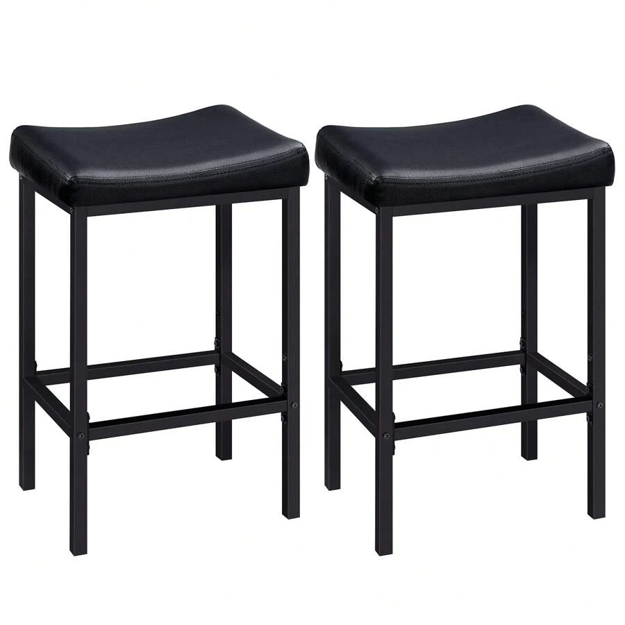 Bar Stools, Set Of 2 Bar Chairs, Counter Height Stools, Saddle Stools With Curved Surface, Kitchen Stools, 24.8 Inches, 2.4" Thick Upholstery, For Kitchen, Dining Room, Cafe Black - Black - View 1