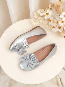 Zapatos planos con estilo de princesa, cómodos y a la moda para niños y estudiantes para uso diario - Plateado - Ver 3