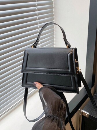 1 New Mini-Fashion Handbag With Solid Color Texture PU Fabric Flip Square Handbag Simple Western Style Joker Commuting Elegant Shoulder Bag With Detachable Adjustable Shoulder Strap. , Old Money