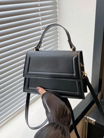 1 st ny mini trendig handväska, enfärgad texturerad PU-material, handväska med fyrkantig klaff, minimalistisk västerländsk stil mångsidig pendlingsväska med elegant axelrem och avtagbar justerbar rem, gamla pengar