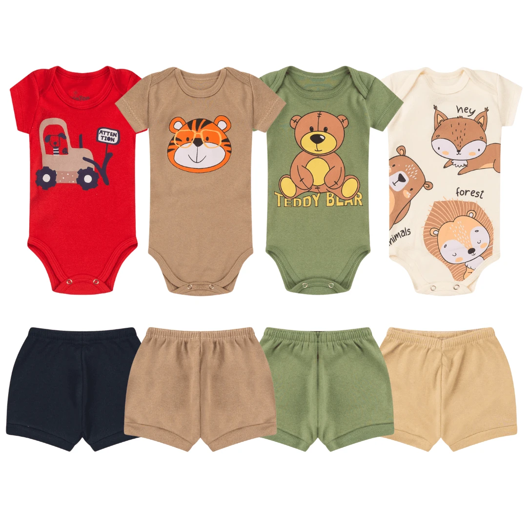 6 Piece Baby Bodysuit Kit For Boys And Girls Short Sleeve Bodysuit Shorts 100% Cotton With Gift - 寶藍色 - 查看 1