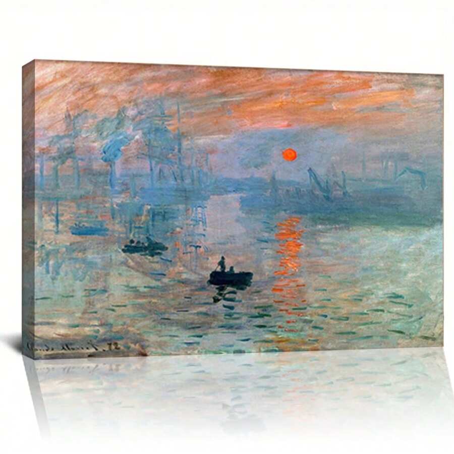 Framed Canvas Print Wall Art -Impression Sunrise By Claude Monet,Vintage Pattern The World Classic Art Reproductions, Giclee Canvas Prints Wall Art For Home Décor