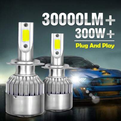 2 个 Roadsun 9006/HB4 9005/HB3 H11 LED 车头灯泡，亮度提升 200%，30000LM，使用寿命超过 50000 小时，6000K 白色 COB 芯片，带冷却风扇，大功率 300W 超亮汽车 LED 灯