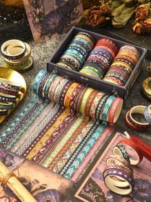 36 Rolls/Box Of Handbook Tape, Bronzing And Silver Stamping Process, Retro Pinstripe Pattern, Heart, Bow And Other Creative Patterns, Handbook Material Landscaping Tape, Gifts For Friends - Multicolor - View 4