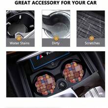 2pcs Bohemian Style Pattern Car Cup Coaster, Stylish Fast-Drying Non-Slip Car Cup Mat