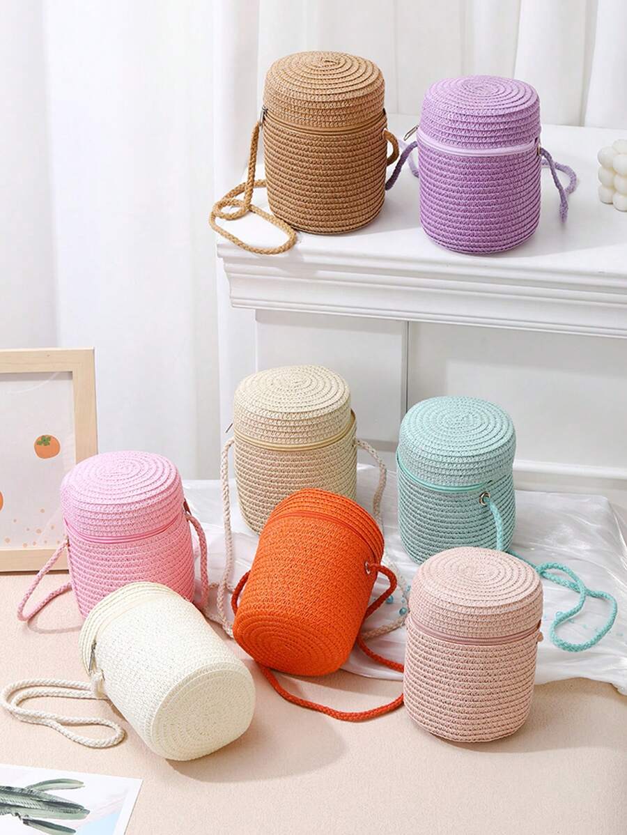 EKalgretrA Sac De Plage En Paille Sac De Paille D'été For Femmes, Sacs à Bandoulière Demi-Cercle En Rotin Fait à La Main, Sac à Main De Voyage, Sacs De Plage Fourre-Tout(Khaki-1