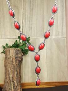 1 pezzo Collana da donna stile retrò western, con ciondolo a forma di Y e intarsi in turchese, adatta per spiaggia, vacanza, festa, collana per la clavicola