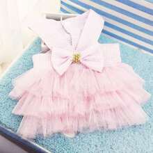 1PC Pet Dog/Cat Spring Summer Thin Mesh Skirt Dress, Fashion Pet Dog Clothes, Striped Mesh Puppy Dogs Princess Dresses For Pomeranian, Bichon, Teddy, Yorkshire Terrier, Schnauzer, Cat, Etc. - Pink - View 3