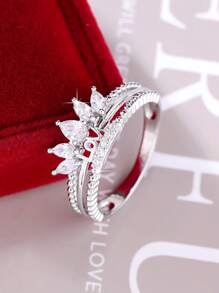1pc Elegant & Romantic Cubic Zirconia Love Design Ring, Suitable For Daily Wear For Women