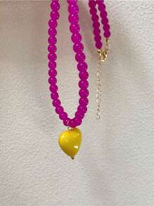 1pc Fashionable Minimalist Glass Bead Necklace With ABS Plastic Heart Charm, A Gift Or Everyday Wear