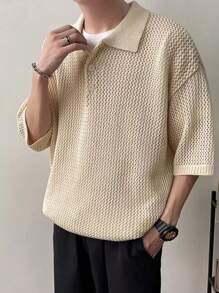 Men's Spring Summer Fashion Solid Color Knitted Top, Daily Commuting/Vacation/Cool Dad Mode