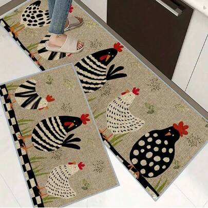 Alfombra de material de esponja 3D con estampado de animales de pollo en estilo rural, alfombra de piso para la habitación, alfombra de cocina, alfombra de baño de secado rápido, decoración del hogar de la cocina