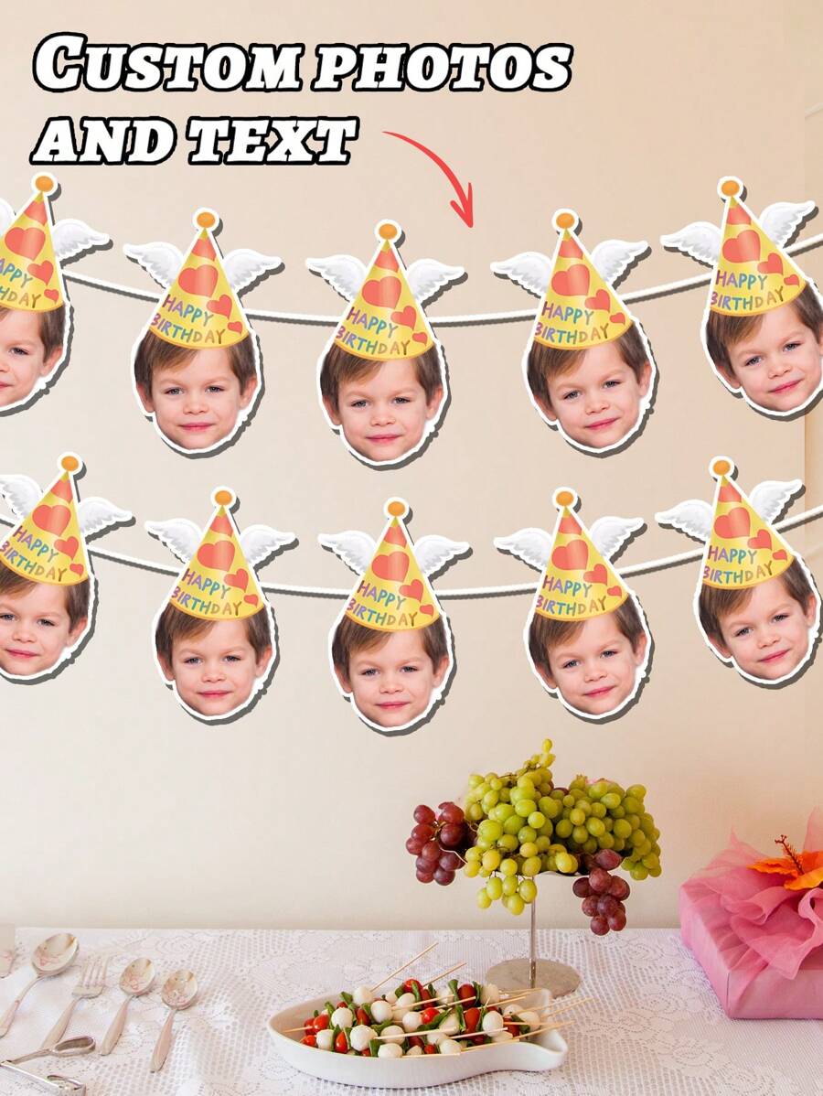 Bandera de foto para cumpleaños 1.º, 2.º, 3.º, 5.º, 10.º, 30.º, 40.º, 50.º, 60.º, 70.º, 80.º, bandera de foto personalizada, decoraciones de cumpleaños, bandera de foto, bandera de cara personalizada