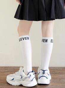 1 Pair Kids' Spring/Summer Versatile Casual Knee-High Socks, Thin Sports/School Socks For Girls - Multicolor - View 4