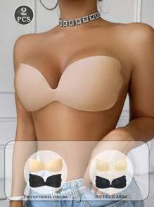 1/2pcs Of Women's Wing Chest Strapless Adhesive Bra, Suitable For Dress Wedding Dress Underwear Backless Wear, Small Chest Gathered Breathable Invisible One-Piece Gathered Bra Stickers, Attached To The Chest Without Trace Slimming Style - View 2