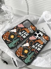 1pc Western Style Gedrukt 2D Patroon Populair Klassiek High-End Minimalistisch Vintage Western Esthetisch Ontwerp, Geschikt Als Cadeau Voor Vrienden, Familie, Koppels, Verjaardagen, Pasen, Ramadan - Zwarte Matte Zachte Schaal, Stofdicht & Waterdicht, Compatibel Met iPhone 16/15/14/13/12/11/Pro/ProMax/X/XR/XS/XSMax/7/8/Plus