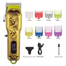 男士专业理发器 - 无线和有线理发器，用于理发和美容，可充电胡须修剪器，男士专业无线理发器，理发器剪发套装，无线 LCD 显示屏理发器套装，家庭可充电理发机，专业高性能有线家用男士理发和美容套装 - 电动理发器 - 金色 - 查看 1