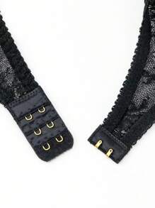 女士黑色性感蕾丝吊袜带、蝴蝶装饰半透明防滑长袜 - 黑色 - 查看 6